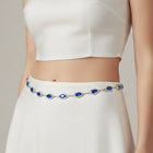 Peora CZ Delicate Halo Blue Silver Waist Chain