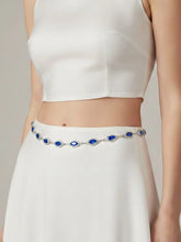 Peora CZ Delicate Halo Blue Silver Waist Chain