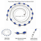 Peora CZ Delicate Halo Blue Silver Waist Chain