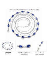 Peora CZ Delicate Halo Blue Silver Waist Chain