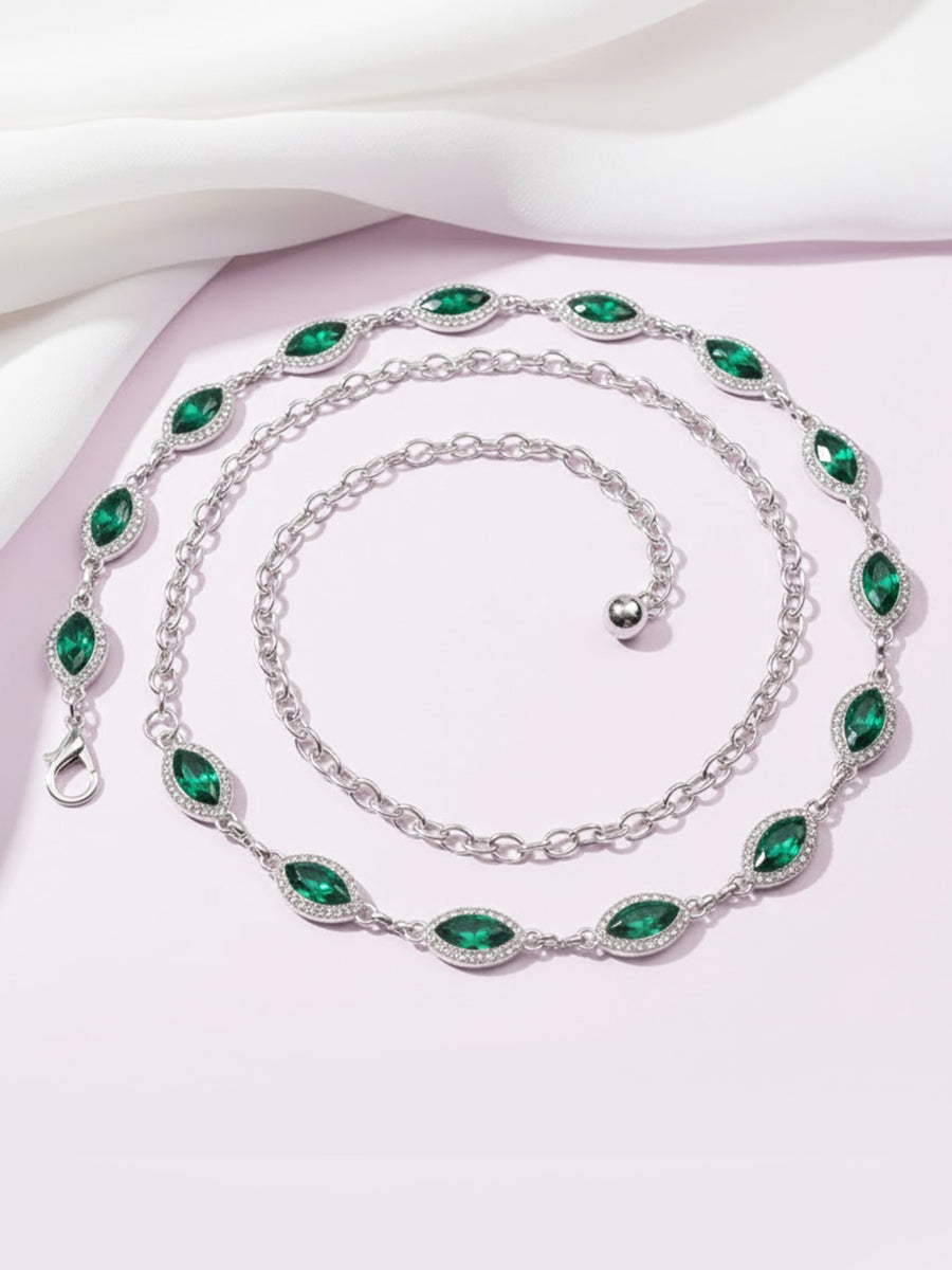 Peora CZ Delicate Halo Green Silver Waist Chain