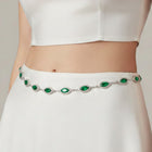 Peora CZ Delicate Halo Green Silver Waist Chain