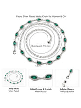 Peora CZ Delicate Halo Green Silver Waist Chain