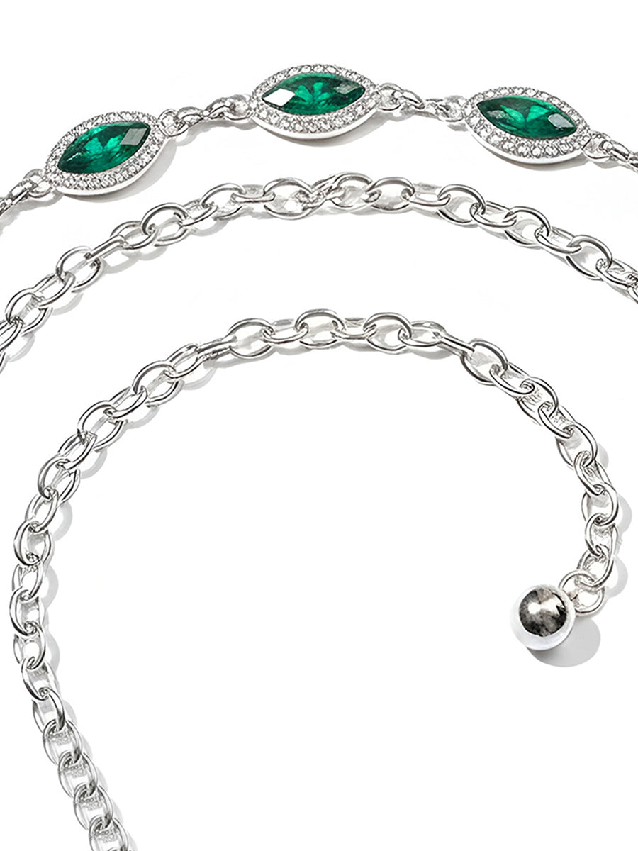 Peora CZ Delicate Halo Green Silver Waist Chain