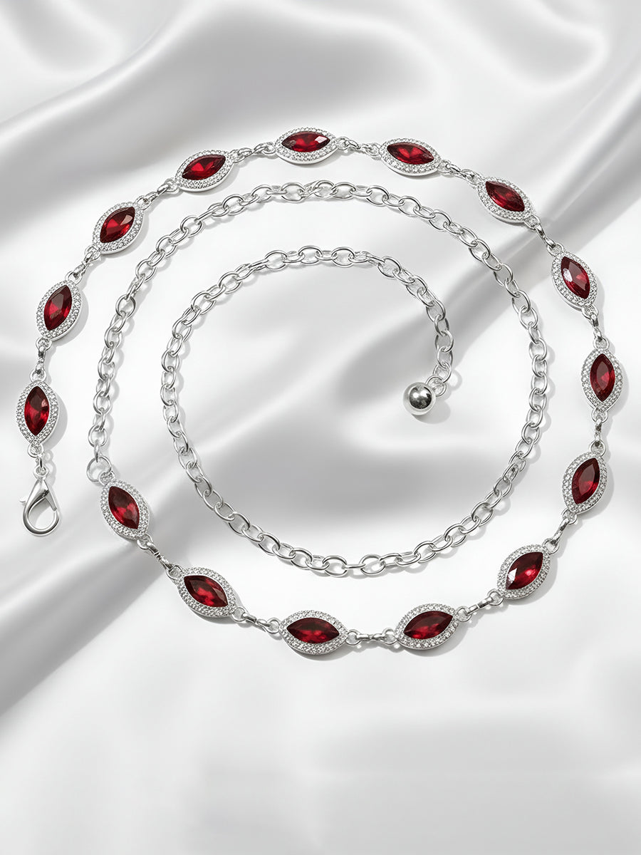 Peora CZ Delicate Halo Ruby Silver Waist Chain