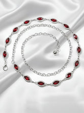 Peora CZ Delicate Halo Ruby Silver Waist Chain