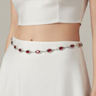 Peora CZ Delicate Halo Ruby Silver Waist Chain