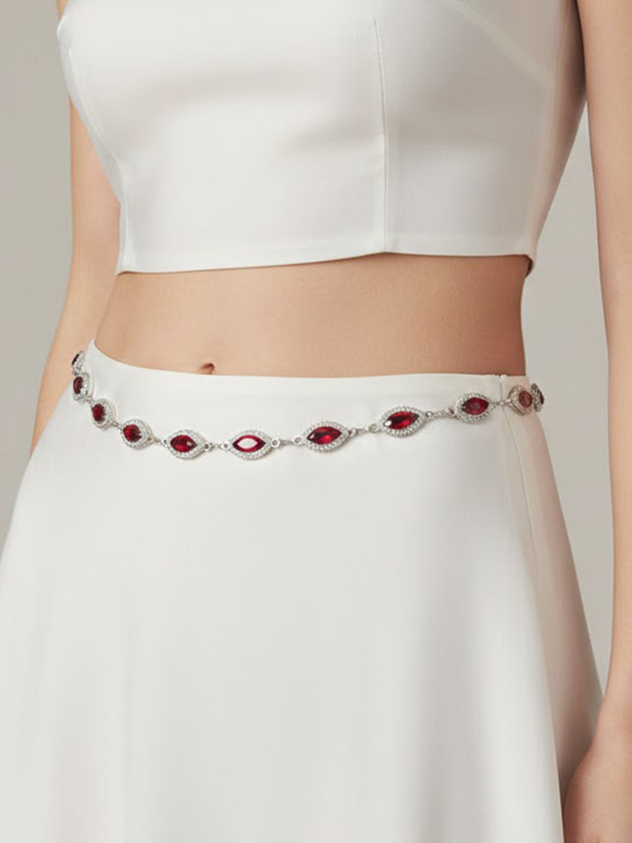 Peora CZ Delicate Halo Ruby Silver Waist Chain