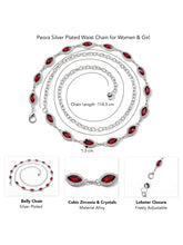 Peora CZ Delicate Halo Ruby Silver Waist Chain