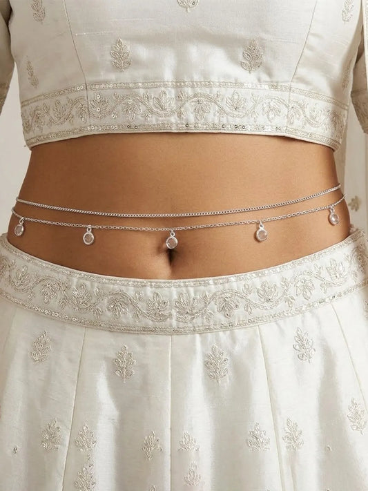 Peora Crystal Drop Charm Belly Chain - Silver