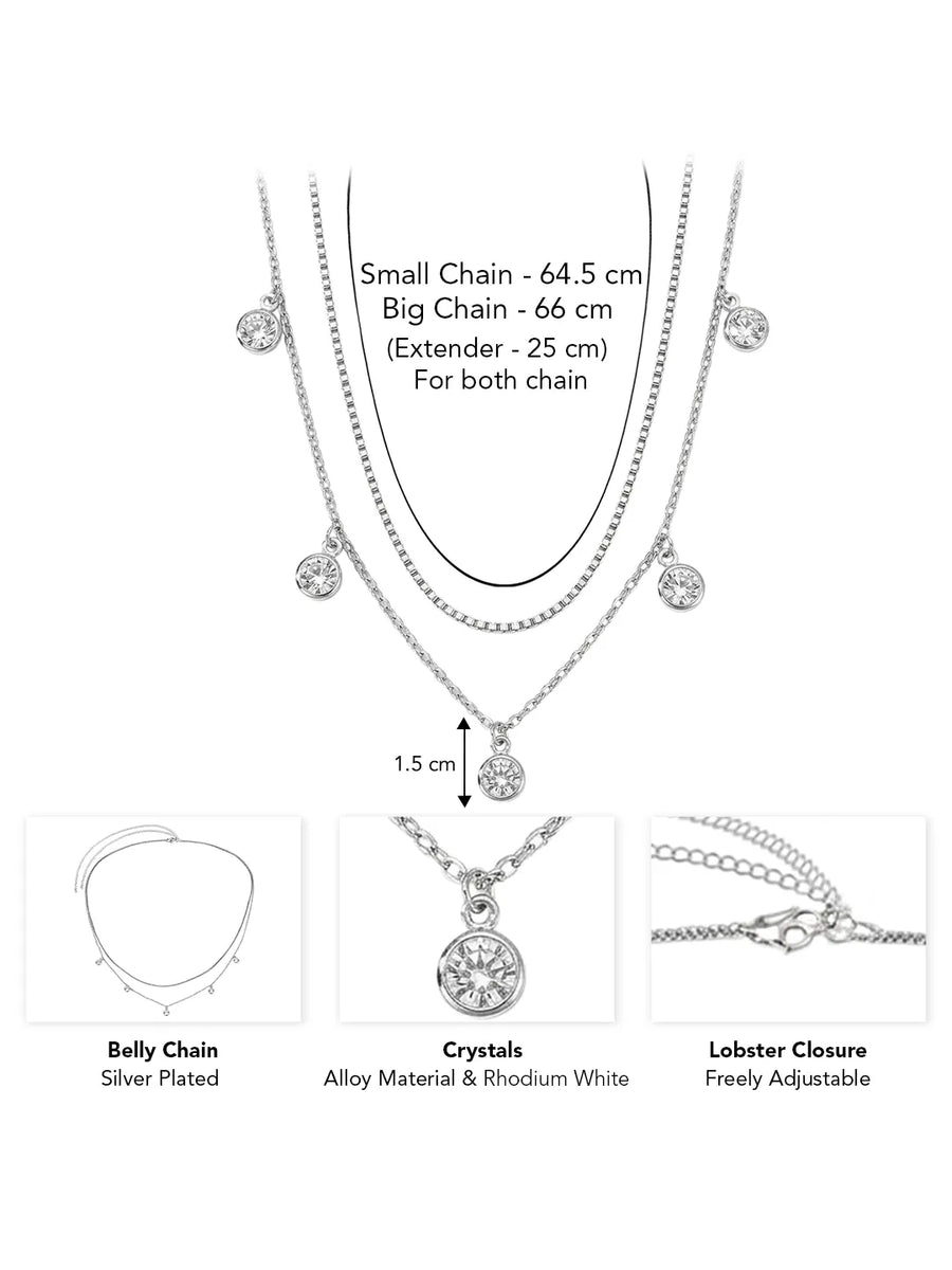 Peora Crystal Drop Charm Belly Chain - Silver