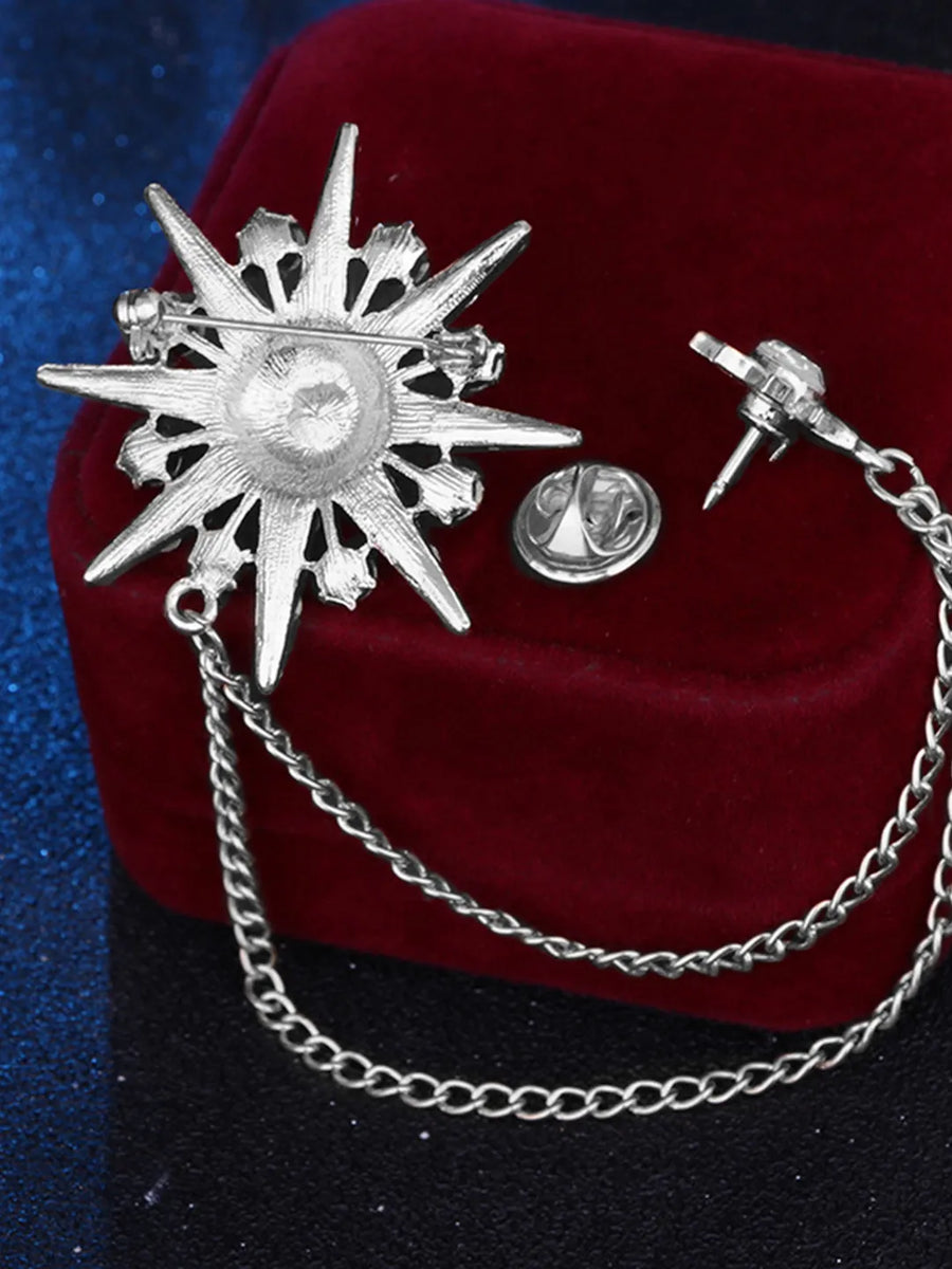 Star & Sunshine Double Chain Brooch - Silver
