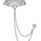 Ornate Fan Filigree CZ Chain Brooch Pin