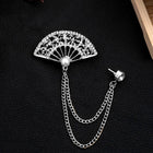 Ornate Fan Filigree CZ Chain Brooch Pin