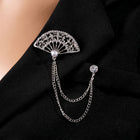 Ornate Fan Filigree CZ Chain Brooch Pin