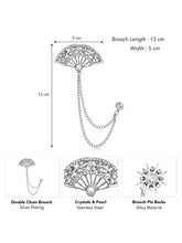 Ornate Fan Filigree CZ Chain Brooch Pin