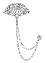 Ornate Fan Filigree CZ Chain Brooch Pin