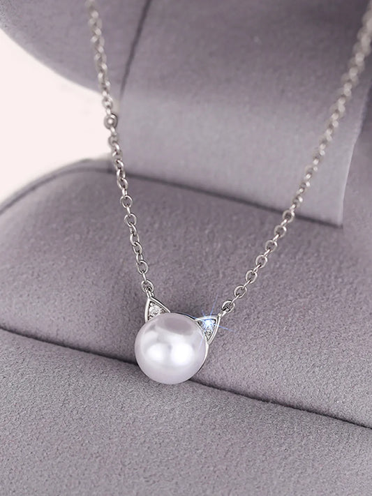 Feline Grace Pearl Cat Ear Pendant Chain