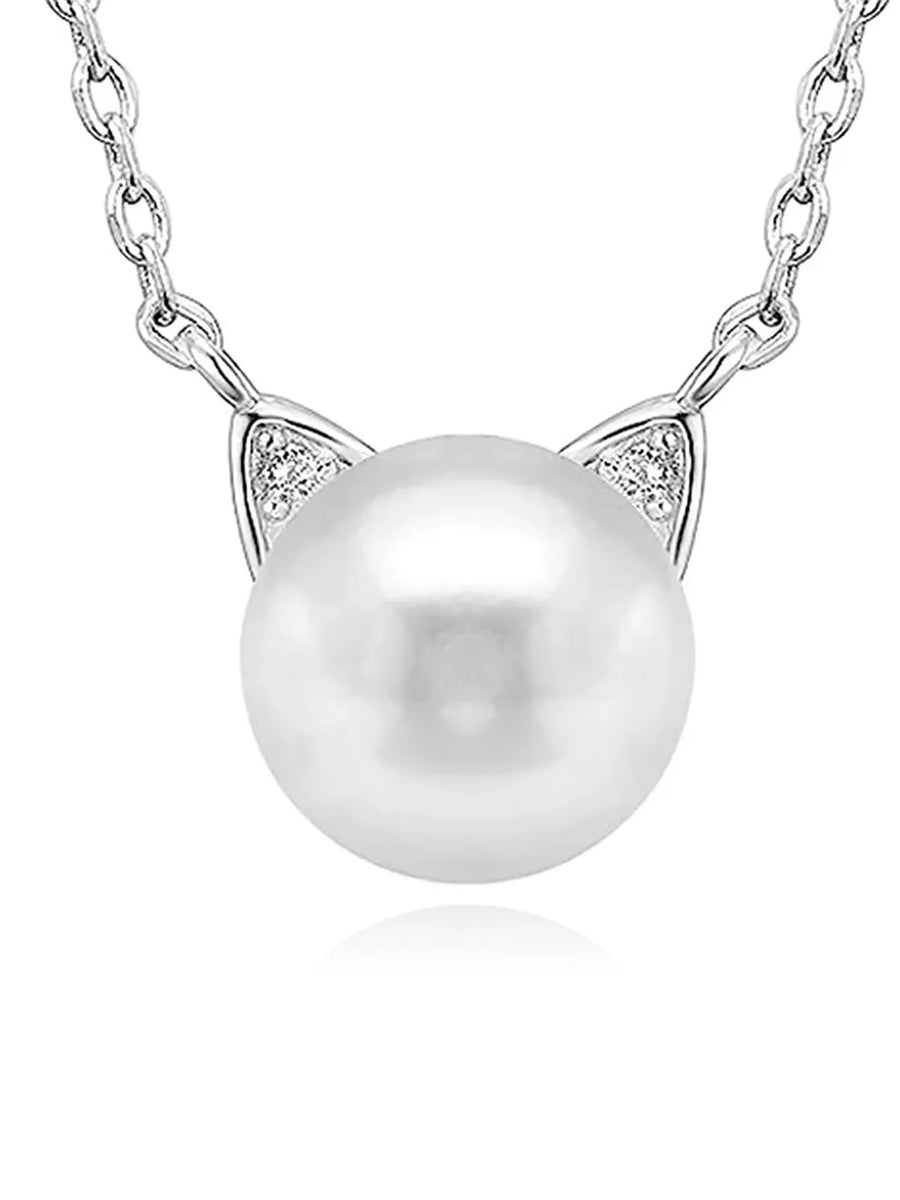 Feline Grace Pearl Cat Ear Pendant Chain