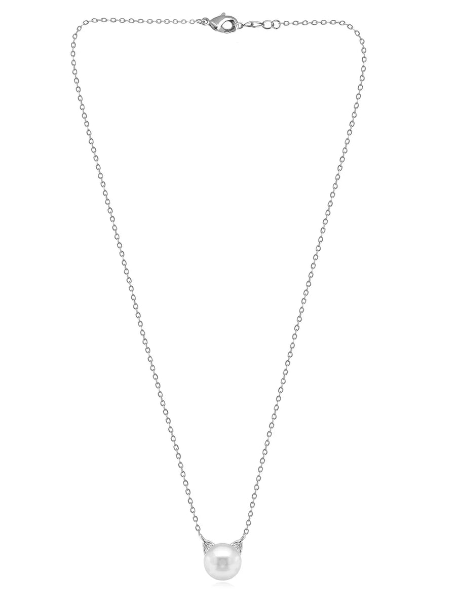 Feline Grace Pearl Cat Ear Pendant Chain