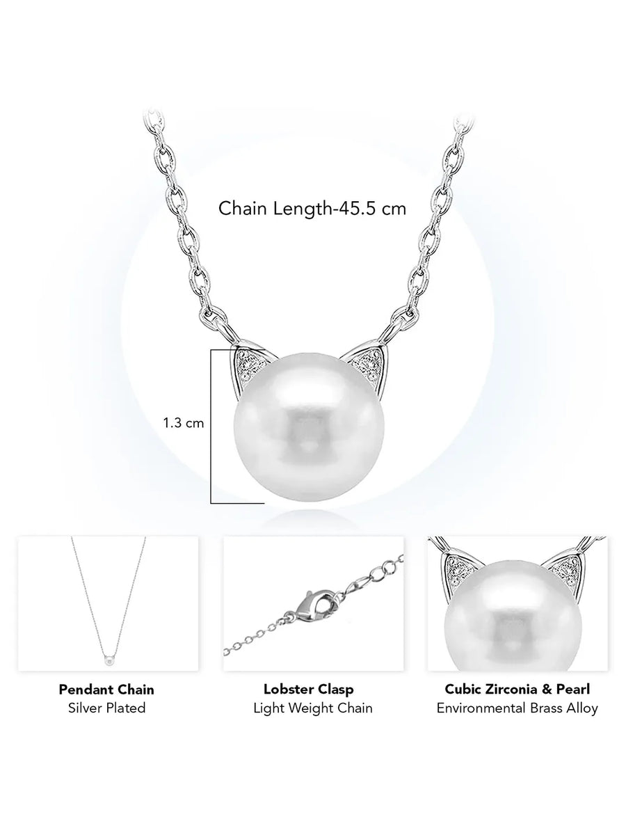 Feline Grace Pearl Cat Ear Pendant Chain
