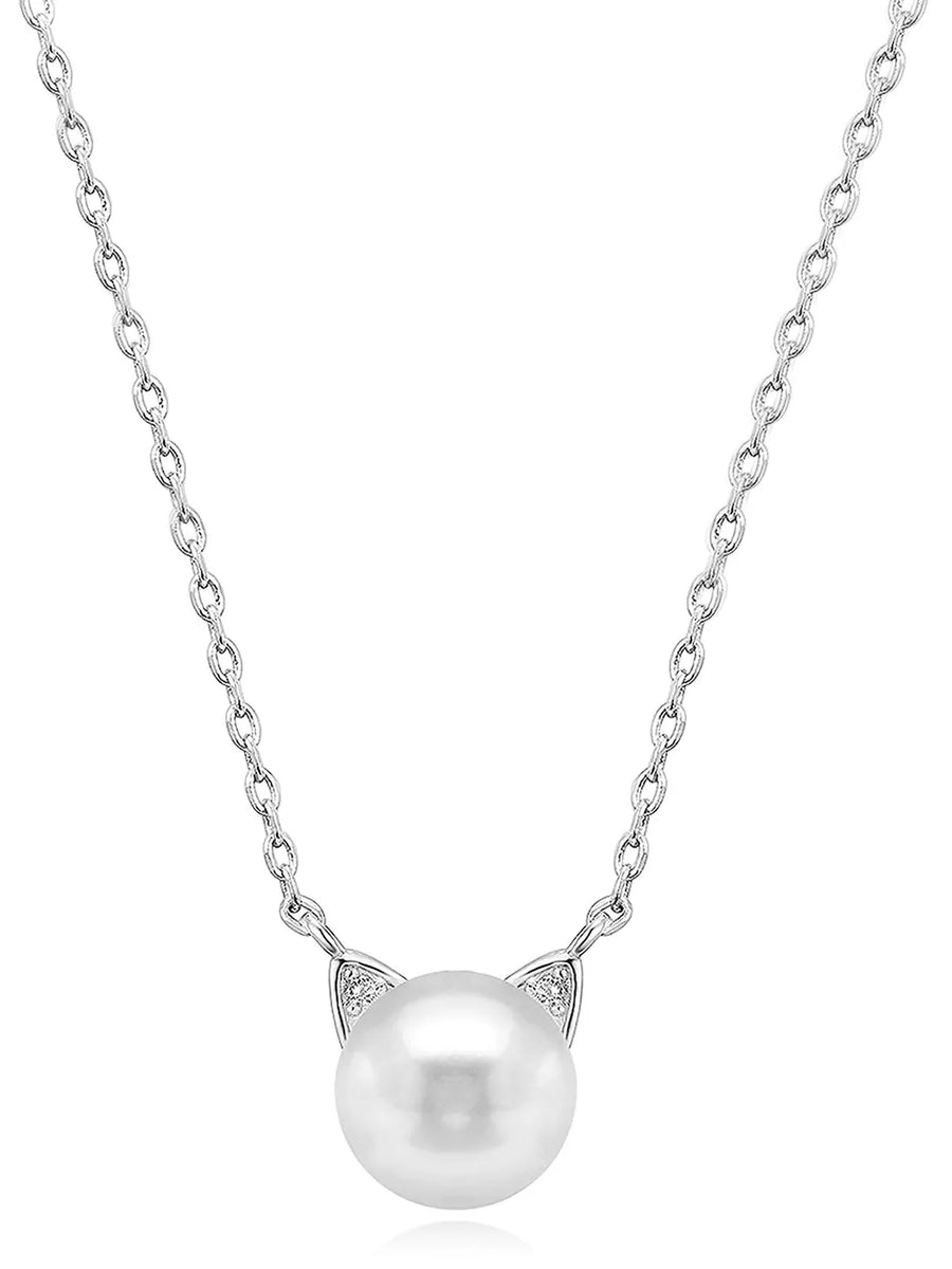 Feline Grace Pearl Cat Ear Pendant Chain