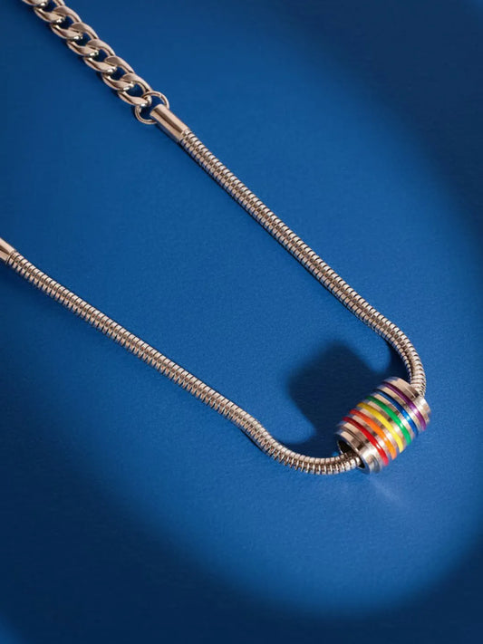 Peora Rainbow Stripe Charm Silver Necklace