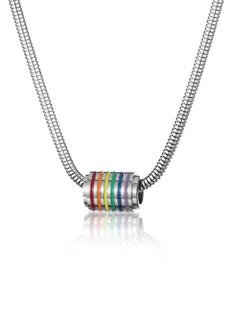 Peora Rainbow Stripe Charm Silver Necklace