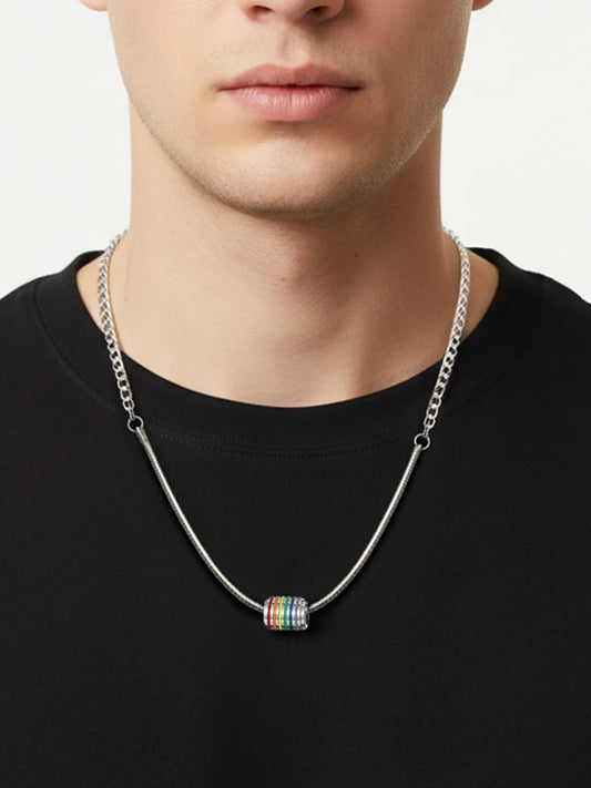 Peora Rainbow Stripe Charm Silver Necklace