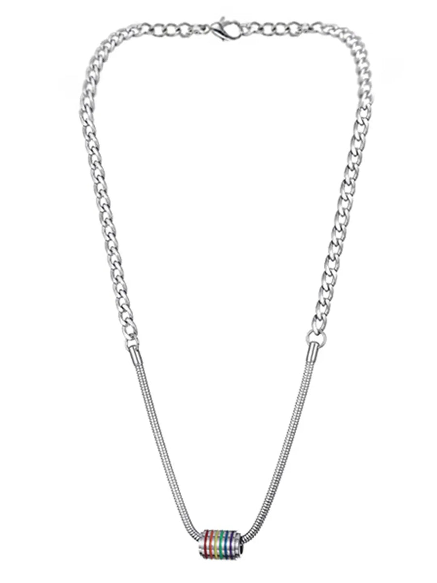 Peora Rainbow Stripe Charm Silver Necklace
