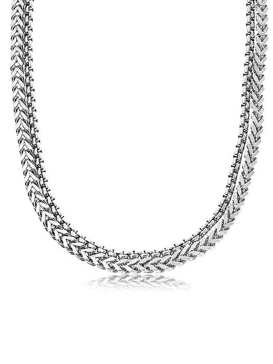 Dual Layer Cuban Chain Silver Necklace For Men