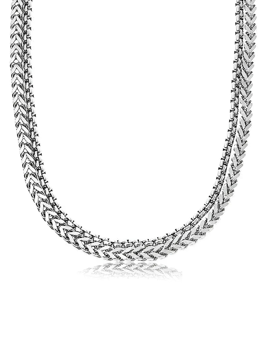 Dual Layer Cuban Chain Silver Necklace For Men