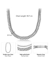 Dual Layer Cuban Chain Silver Necklace For Men