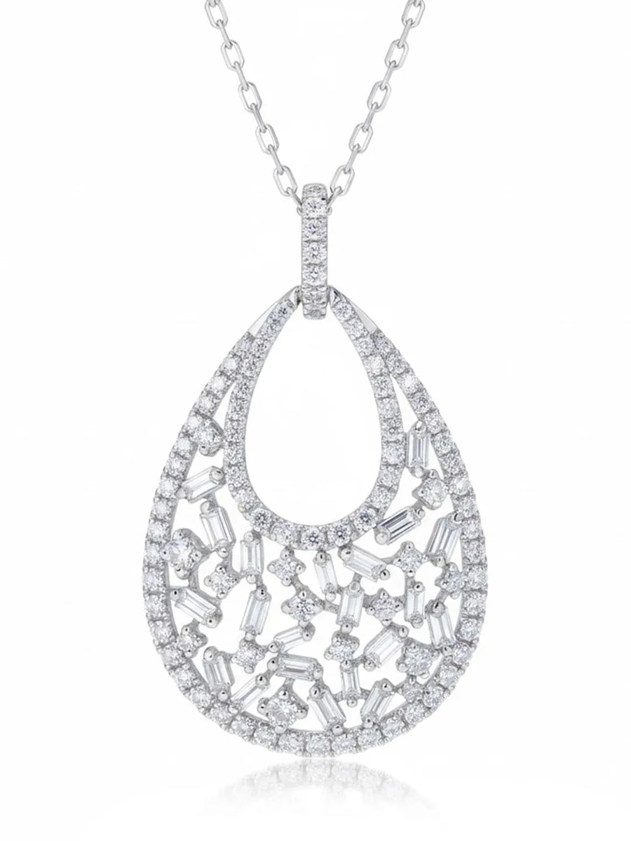 Modern Teardrop Halo Silver Pendant Necklace