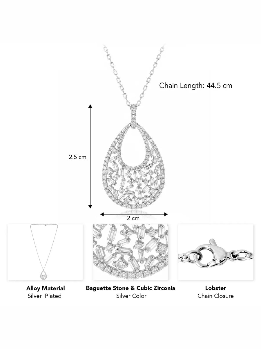 Modern Teardrop Halo Silver Pendant Necklace