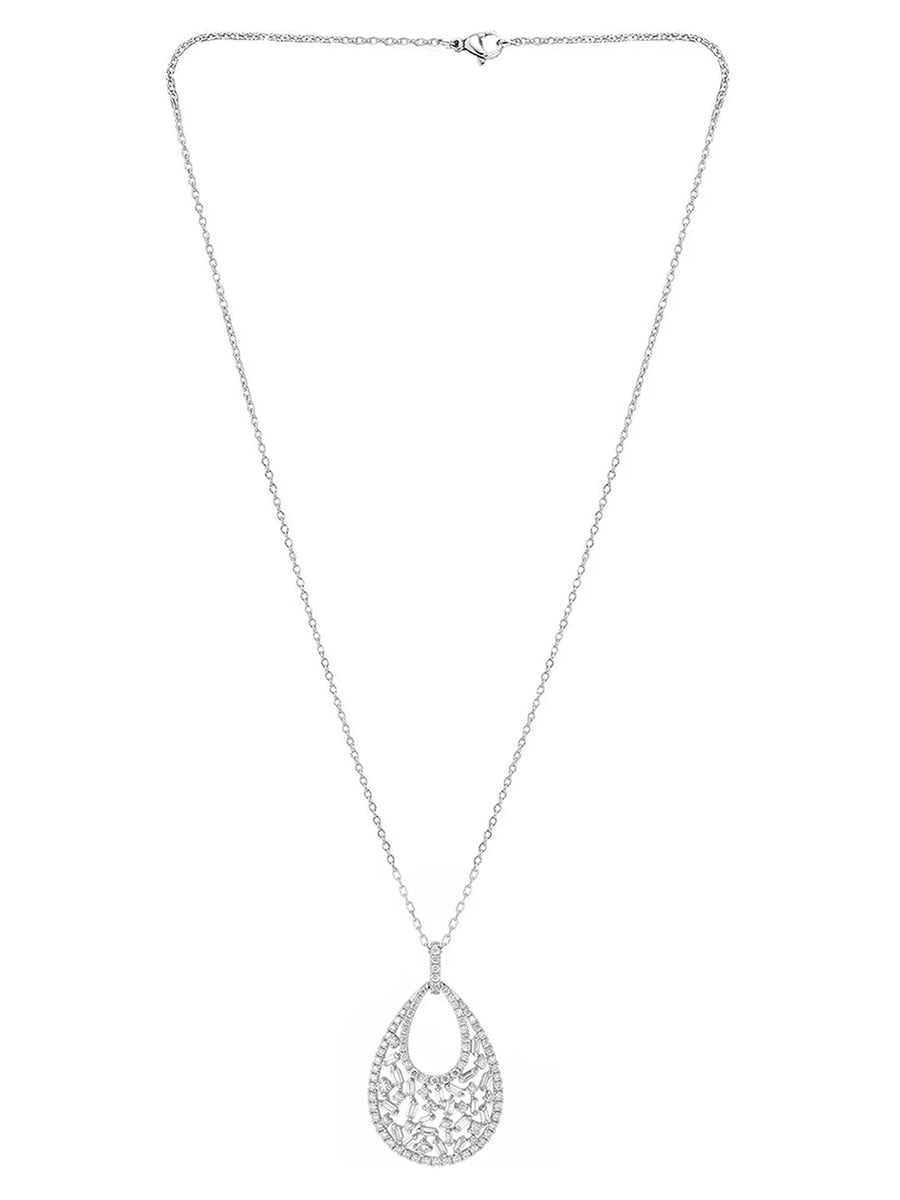 Modern Teardrop Halo Silver Pendant Necklace