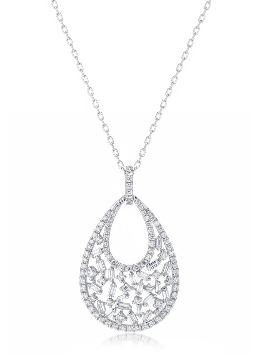 Modern Teardrop Halo Silver Pendant Necklace