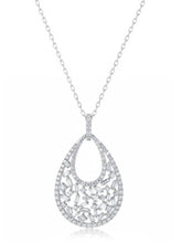 Modern Teardrop Halo Silver Pendant Necklace