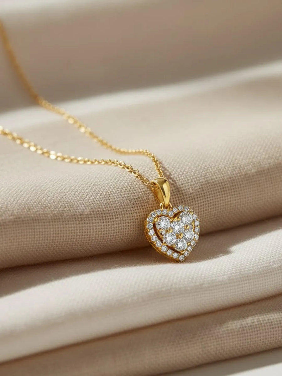 Classic Gold Heart Sparkle Pendant Necklace