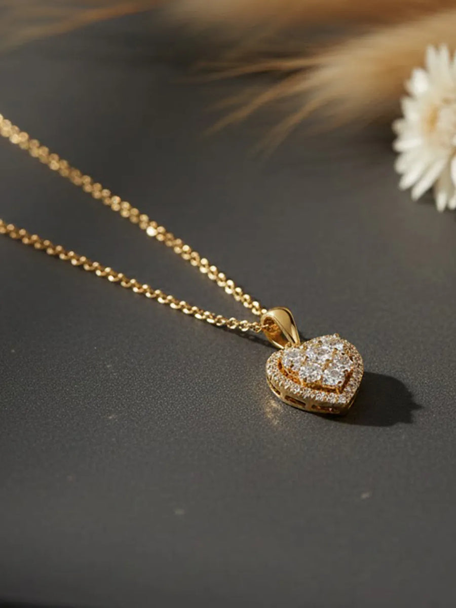 Classic Gold Heart Sparkle Pendant Necklace