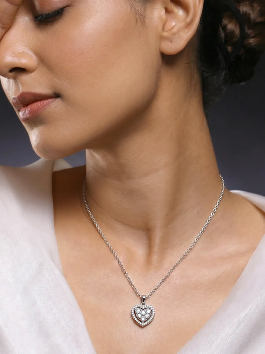 Peora Crystal Heart Pendant Necklace - Silver