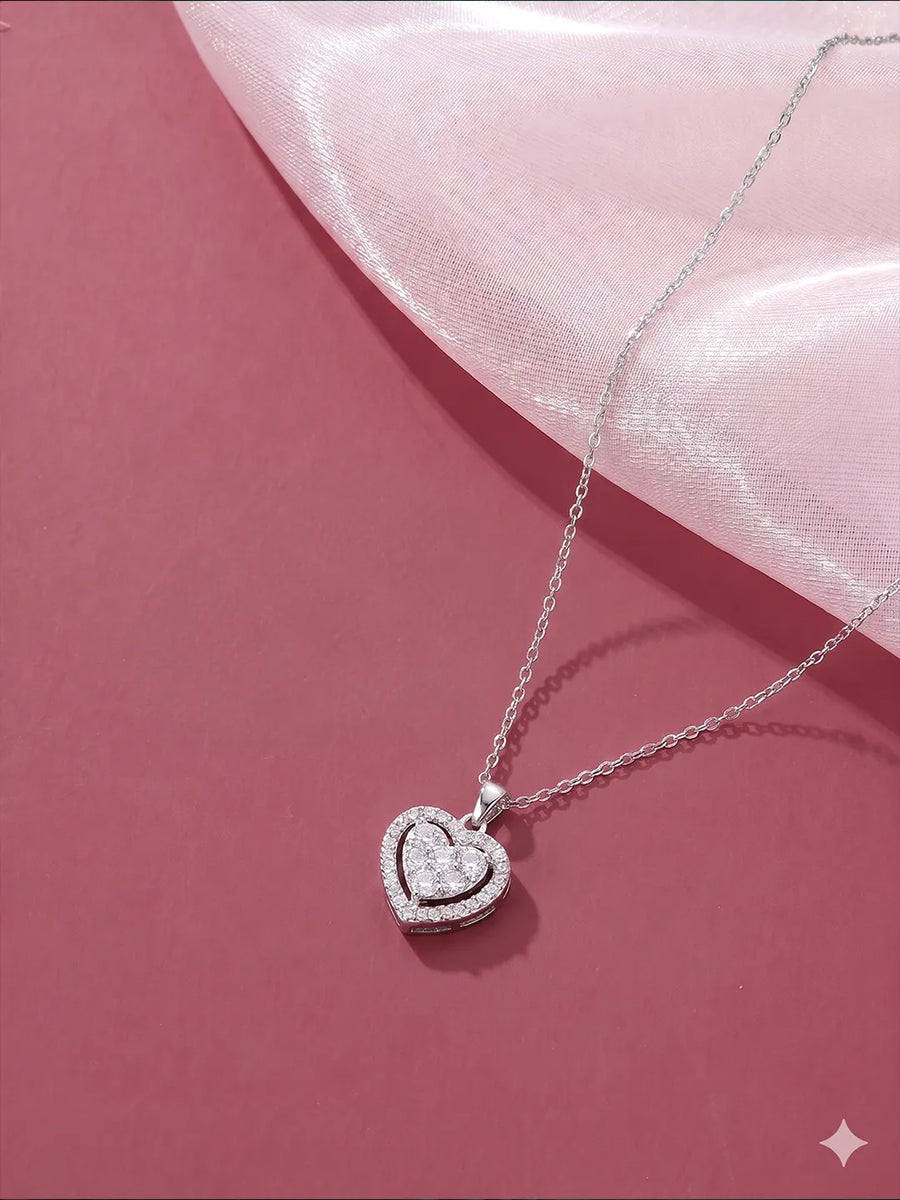 Peora Crystal Heart Pendant Necklace - Silver