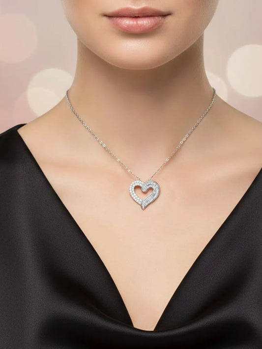 Peora Together Always Heart CZ Silver Necklace