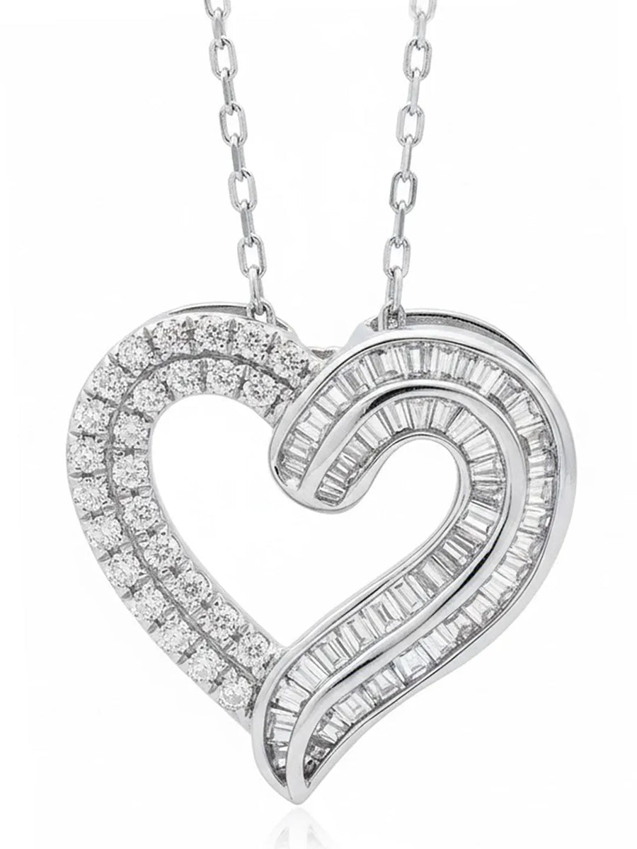 Peora Together Always Heart CZ Silver Necklace