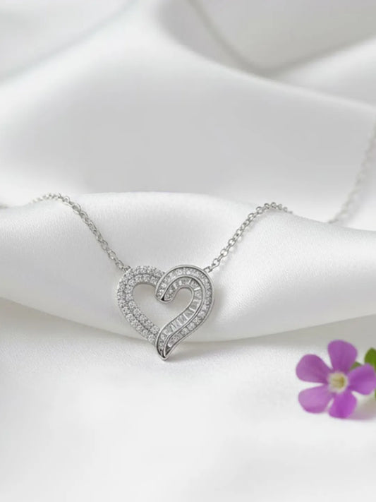 Peora Together Always Heart CZ Silver Necklace