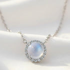 Peora Moonstone Halo Pendant Necklace