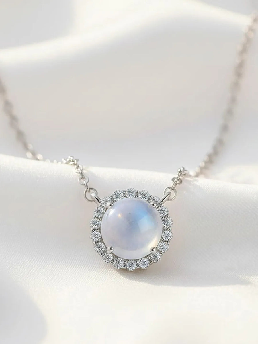 Peora Moonstone Halo Pendant Necklace