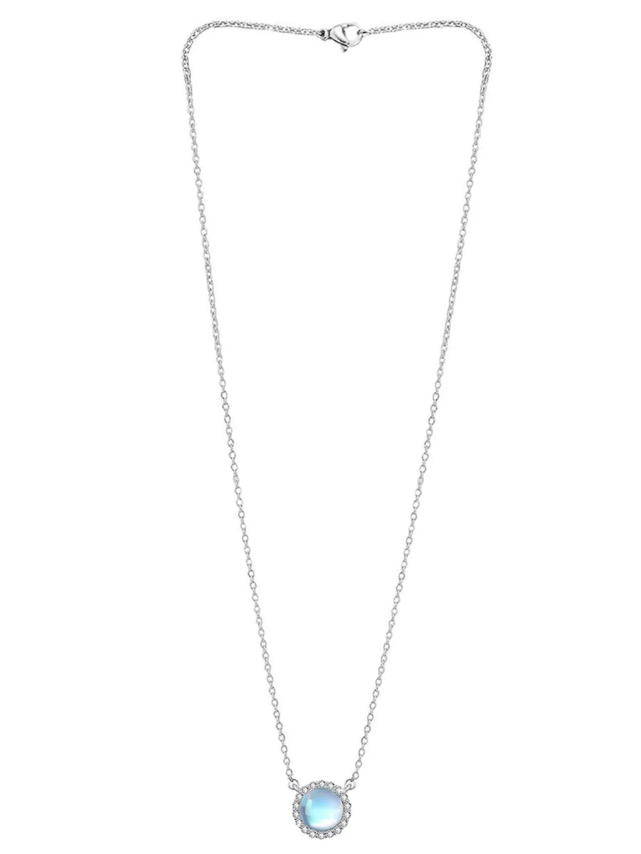 Peora Moonstone Halo Pendant Necklace