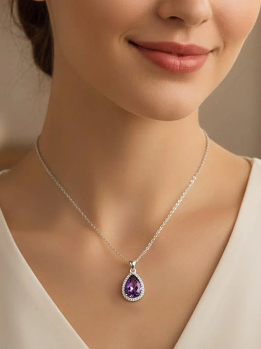 Purple Amethyst Teardrop Silver Pendant