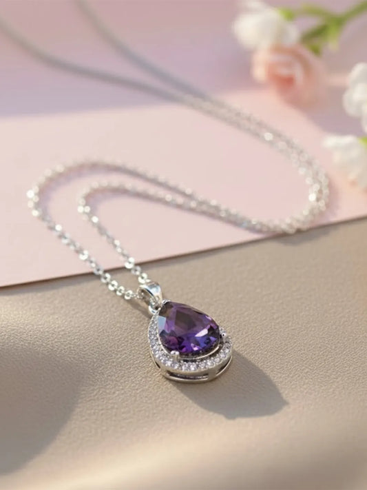 Purple Amethyst Teardrop Silver Pendant